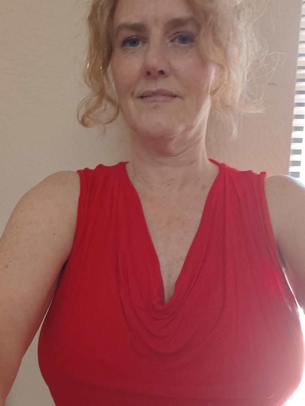 CAbi Red Sleeveless Draped Cowl Neck Top
